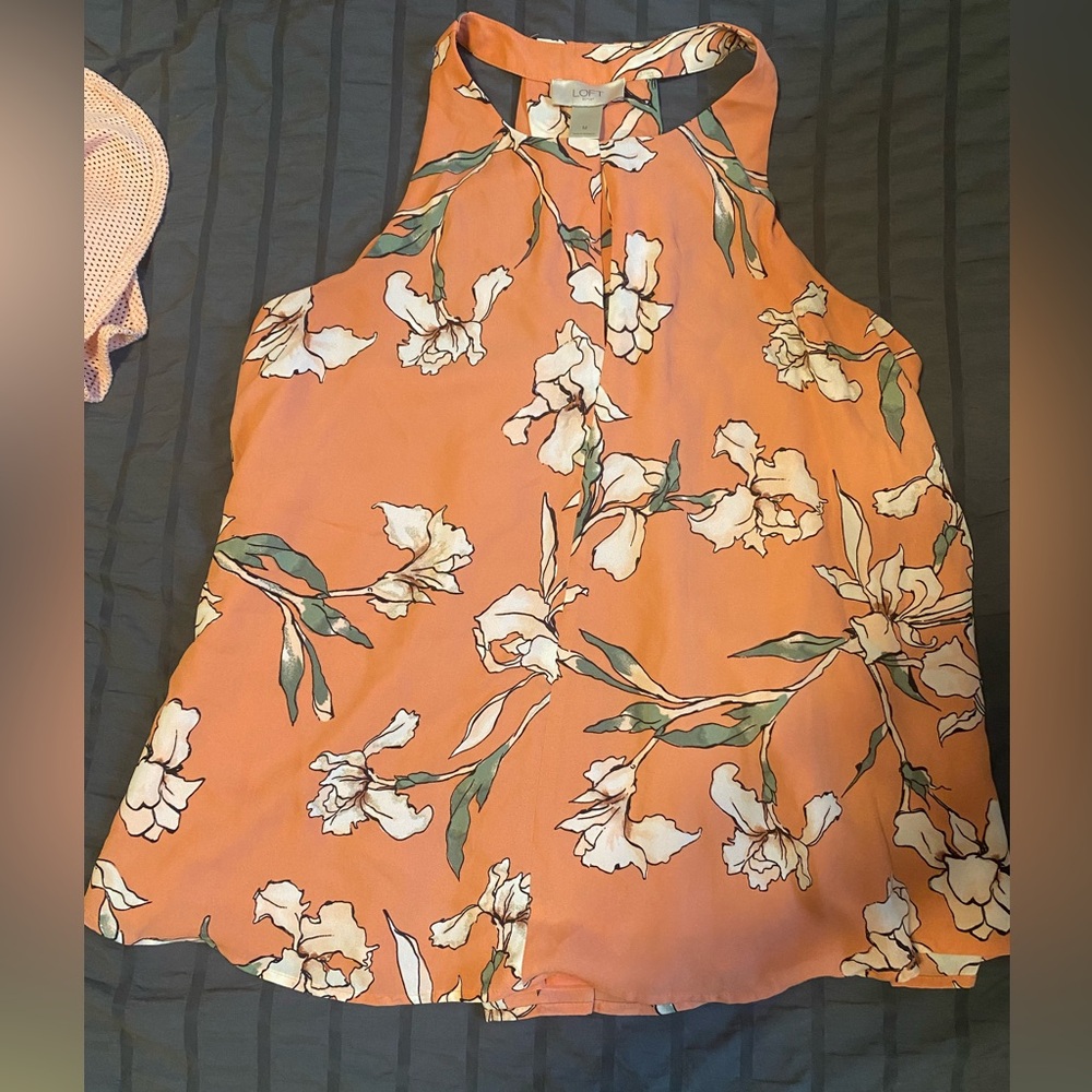 LOFT Floral Sleeveless Top - Orange and Peach Flowers